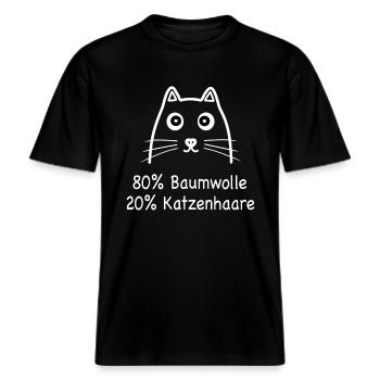80% Baumwolle 20% Katzenhaare Kätzchen Cat Miau -  RELAXED FIT Unisex Organic T-Shirt - Schwarz - Vorne - Alina (178cm) & Michal (187cm)