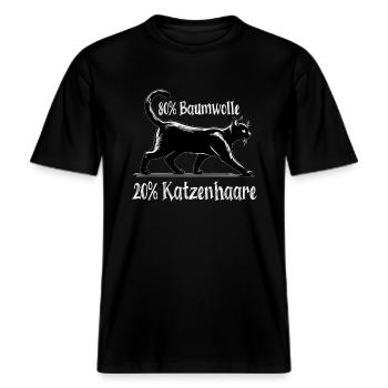 80% Baumwolle 20% Katzenhaare Schwarzer Kater -  RELAXED FIT Unisex Organic T-Shirt - Schwarz - Vorne - Alina (178cm) & Michal (187cm)