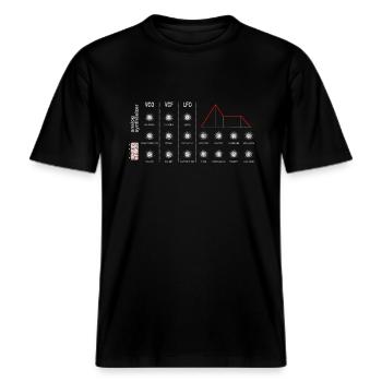 Synthesizer Anlog Synth Potis DJ Studio Techno -  RELAXED FIT Unisex Organic T-Shirt - Schwarz - Vorne - Alina (178cm) & Michal (187cm)