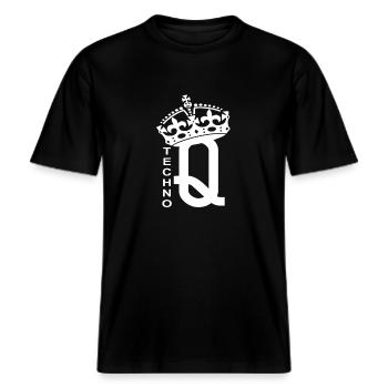 Vêtement de collection « TECHNO QUEEN CARD » - Personnalisé -  T-shirt unisexe RELAXED FIT en coton bio - noir - Devant - Alina (178cm) & Michal (187cm)