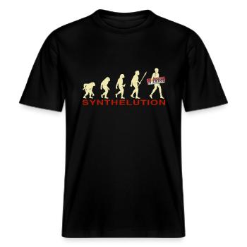 « Synthelution » Synthétiseur Evolution Studio Gear -  T-shirt unisexe RELAXED FIT en coton bio - noir - Devant - Alina (178cm) & Michal (187cm)