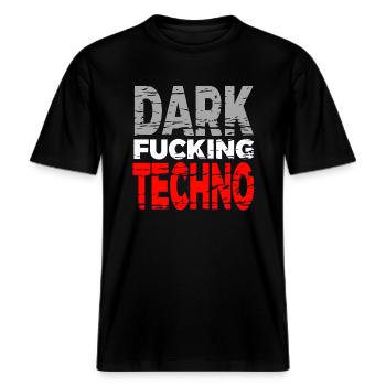 Dark fu**ing Techno - Raver Ware -  RELAXED FIT Unisex Organic T-Shirt - black - Front - Alina (178cm) & Michal (187cm)