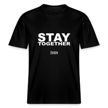 Rave Together Stay Together - Raverwear -  RELAXED FIT Unisex Organic T-Shirt - black - Front - Alina (178cm) & Michal (187cm)