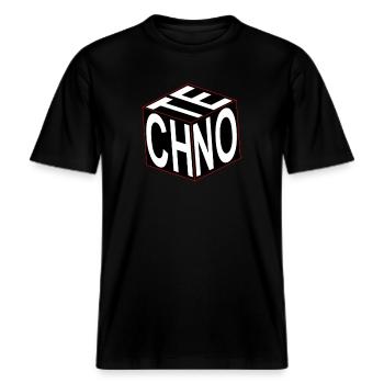Rave "Techno Cube" Festival Hardstyle Trance -  RELAXED FIT Unisex Organic T-Shirt - black - Front - Alina (178cm) & Michal (187cm)
