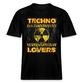 TECHNO LOVERS TOXIC Danger - Tenue de Rave Party -  T-shirt unisexe RELAXED FIT en coton bio - noir - Devant - Alina (178cm) & Michal (187cm)