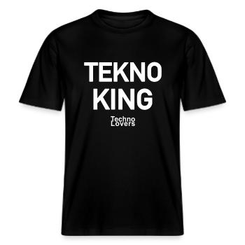 "TEKNO KING" - für echte Techno & Rave Fans - -  RELAXED FIT Unisex Organic T-Shirt - Schwarz - Vorne - Alina (178cm) & Michal (187cm)