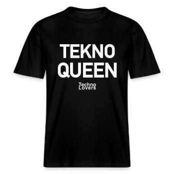 "TEKNO QUEEN" für echte Techno & Rave Fans - rave -  RELAXED FIT Unisex Organic T-Shirt - Schwarz - Vorne - Alina (178cm) & Michal (187cm)