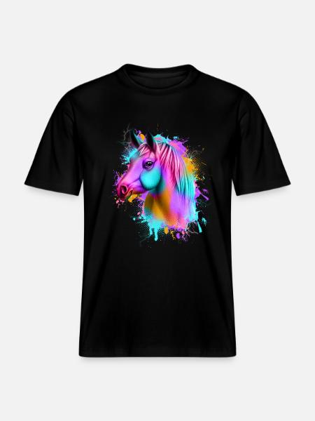 Pferd Graffiti Bunt -  RELAXED FIT Unisex Organic T-Shirt - Schwarz