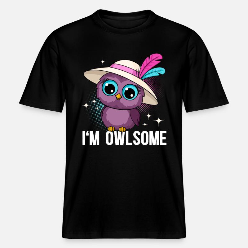 I'M Owlsome Eule Eulen -  RELAXED FIT Unisex Organic T-Shirt - Schwarz