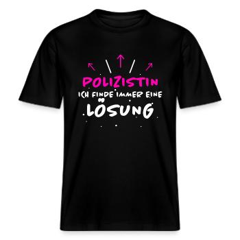 Polizistin Spruch Polizei Fun Polizistin Geschenk -  RELAXED FIT Unisex Organic T-Shirt - Schwarz - Vorne - Alina (178cm) & Michal (187cm)