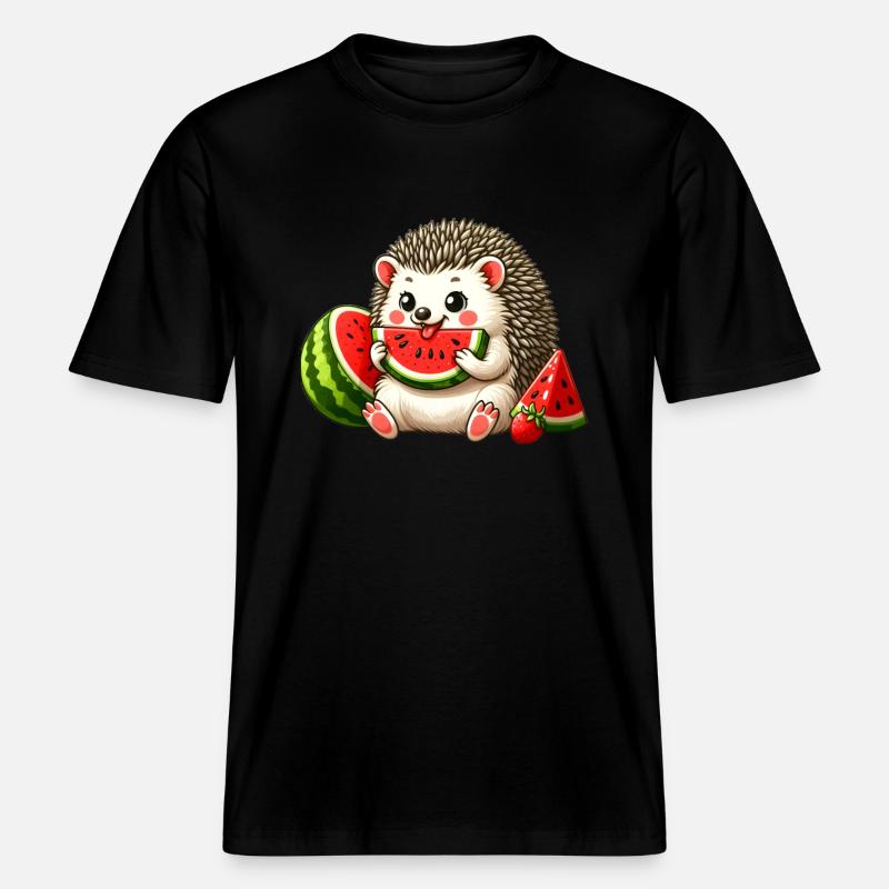 Hérisson aime la pastèque -  T-shirt unisexe RELAXED FIT en coton bio - noir