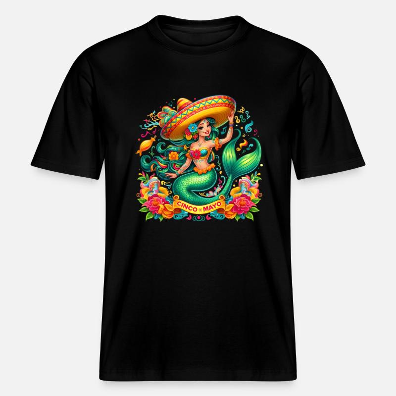 Jolie sirène Cinco de Mayo -  T-shirt unisexe RELAXED FIT en coton bio - noir