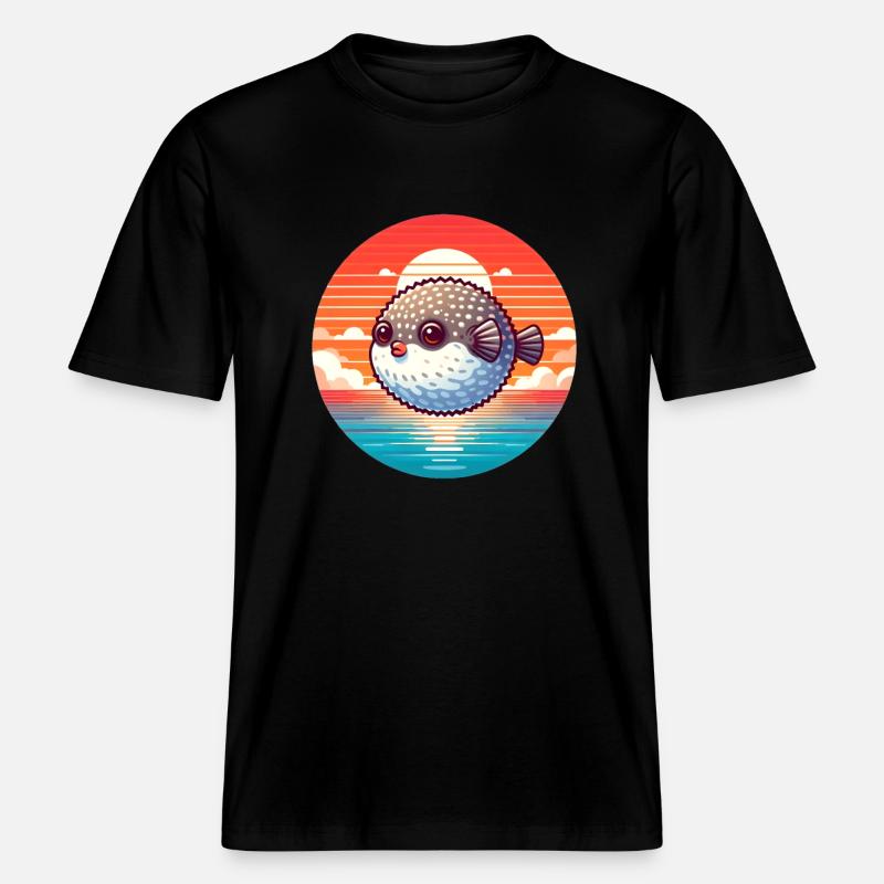 Poisson-globe au coucher du soleil - T-shirt unisexe RELAXED FIT en coton bio - noir