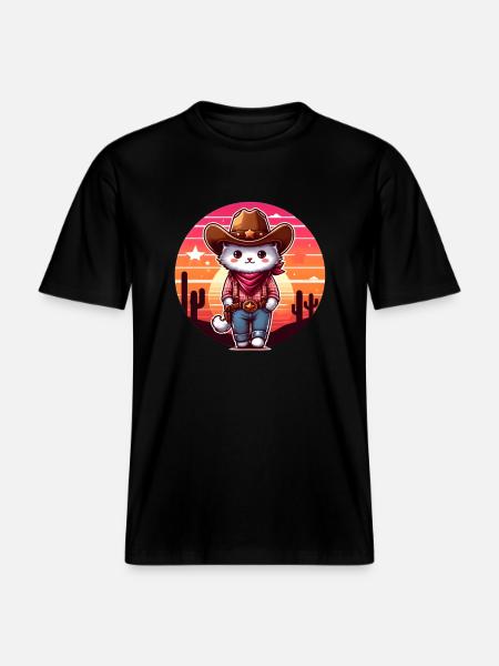 Chat cowboy - T-shirt unisexe RELAXED FIT en coton bio - noir