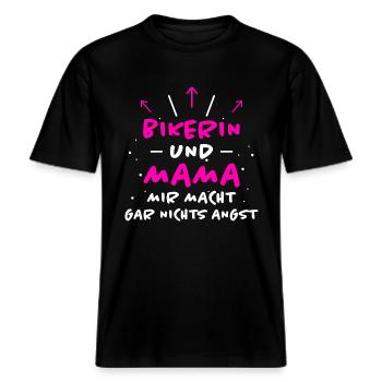 Bikerin Spruch Biker Lustiges Bikerin Geschenk -  RELAXED FIT Unisex Organic T-Shirt - Schwarz - Vorne - Alina (178cm) & Michal (187cm)