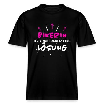 Bikerin Spruch Biker Lustiges Bikerin Geschenk -  RELAXED FIT Unisex Organic T-Shirt - Schwarz - Vorne - Alina (178cm) & Michal (187cm)
