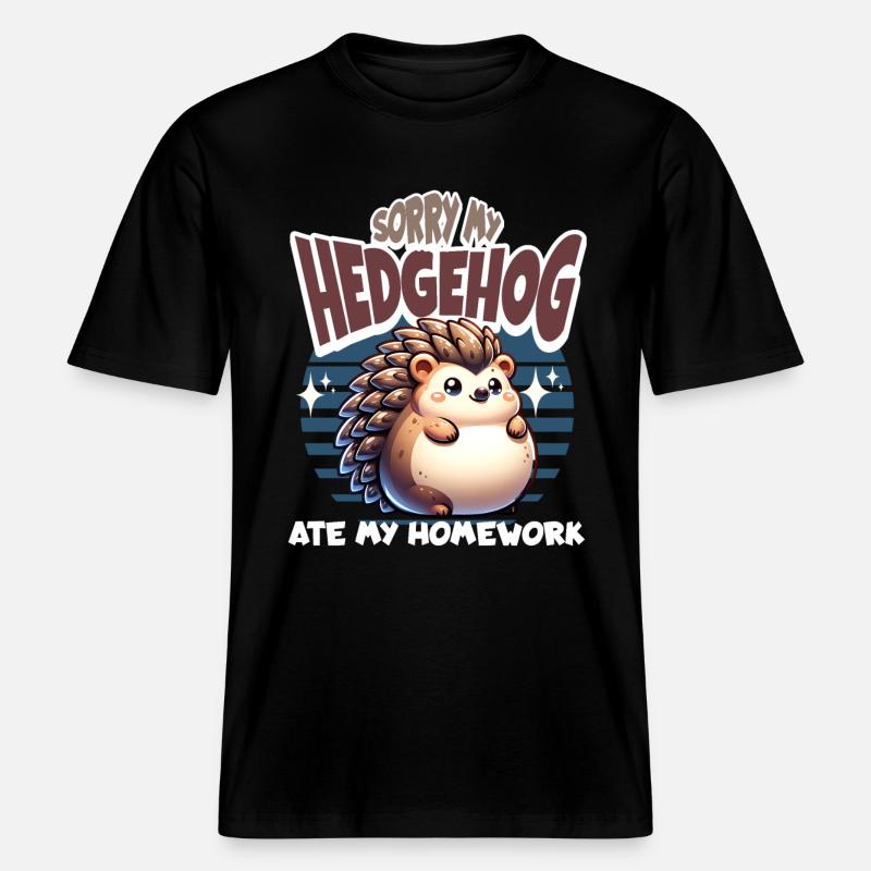 École de devoirs de hérisson -  T-shirt unisexe RELAXED FIT en coton bio - noir