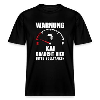 Kai braucht Bier Bitte volltanken -  RELAXED FIT Unisex Organic T-Shirt - Schwarz - Vorne - Alina (178cm) & Michal (187cm)