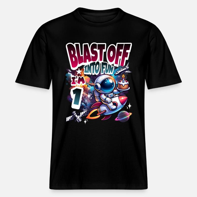 Astronaute 1er anniversaire Espace - T-shirt unisexe RELAXED FIT en coton bio - noir