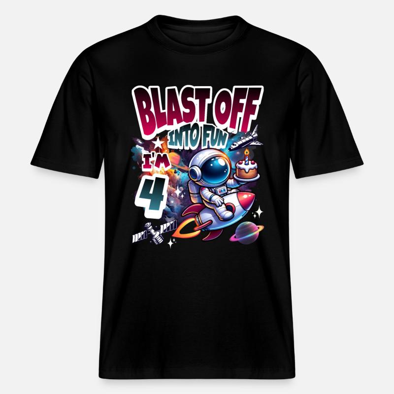 Astronaute 4e anniversaire Espace - T-shirt unisexe RELAXED FIT en coton bio - noir