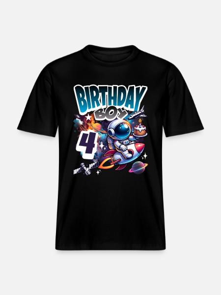 Astronaut 4th Birthday Space -  RELAXED FIT Unisex Organic T-Shirt - black