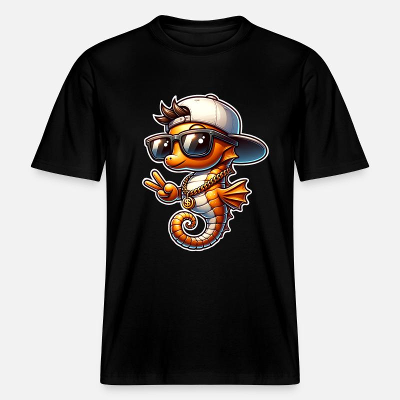 Hippocampe Cool - T-shirt unisexe RELAXED FIT en coton bio - noir