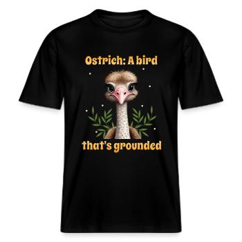 Strauß, ein Vogel, der geerdet ist -  RELAXED FIT Unisex Organic T-Shirt - Schwarz - Vorne - Alina (178cm) & Michal (187cm)