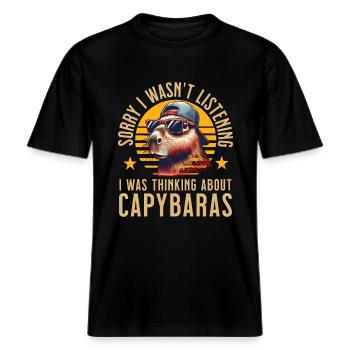 Capybara -  RELAXED FIT Unisex Organic T-Shirt - Schwarz - Vorne - Alina (178cm) & Michal (187cm)