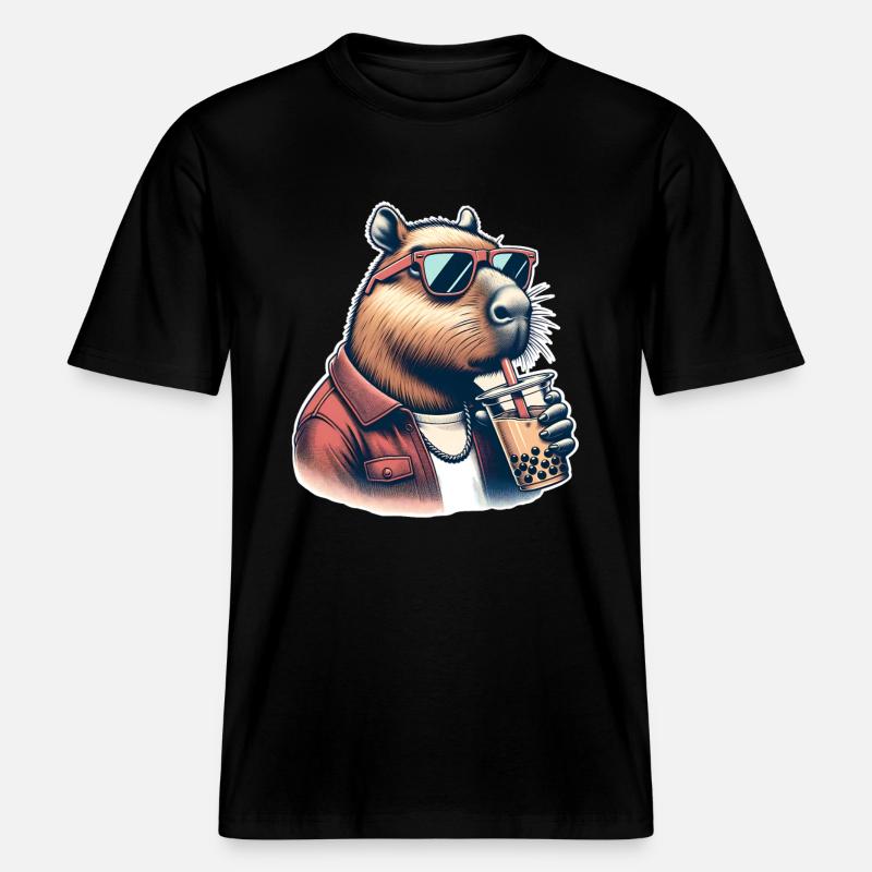 Capybara Bubble Tea -  RELAXED FIT Unisex Organic T-Shirt - Schwarz