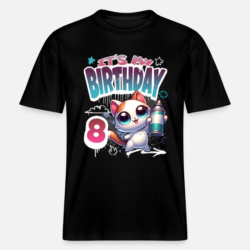 8e anniversaire chat graffiti -  T-shirt unisexe RELAXED FIT en coton bio - noir