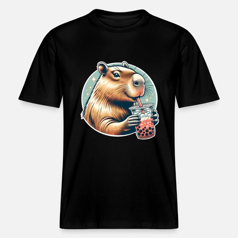 Capybara Bubble Tea -  RELAXED FIT Unisex Organic T-Shirt - Schwarz
