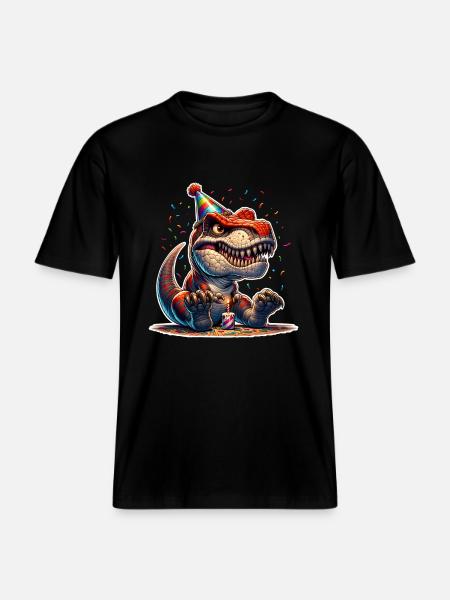 Dinosaur Birthday Dino T Rex -  RELAXED FIT Unisex Organic T-Shirt - black