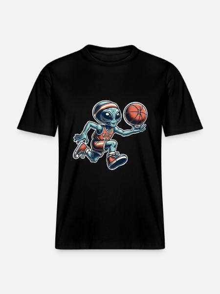 Alien Basketball Dunking -  RELAXED FIT Unisex Organic T-Shirt - black