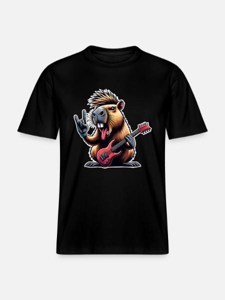 Capybara Rock and Roll Guitarist -  RELAXED FIT Unisex Organic T-Shirt - black