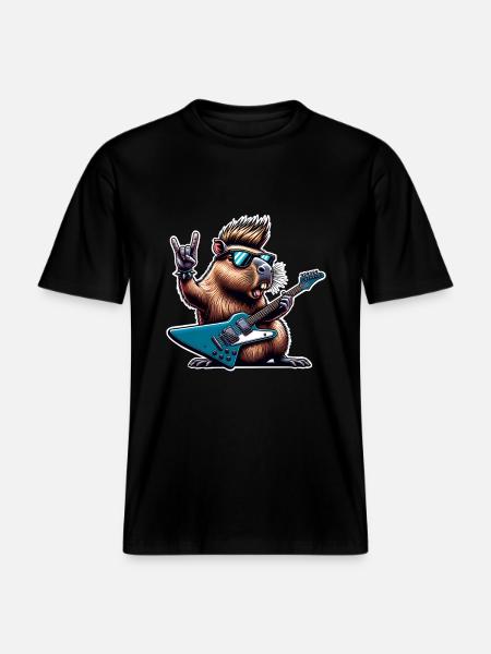 Capybara Rock and Roll Guitarist -  RELAXED FIT Unisex Organic T-Shirt - black