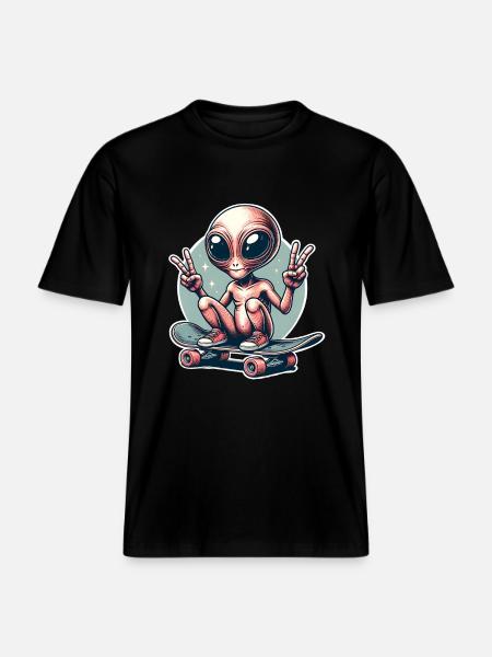 Alien Skateboard Skater Skate -  RELAXED FIT Unisex Organic T-Shirt - black