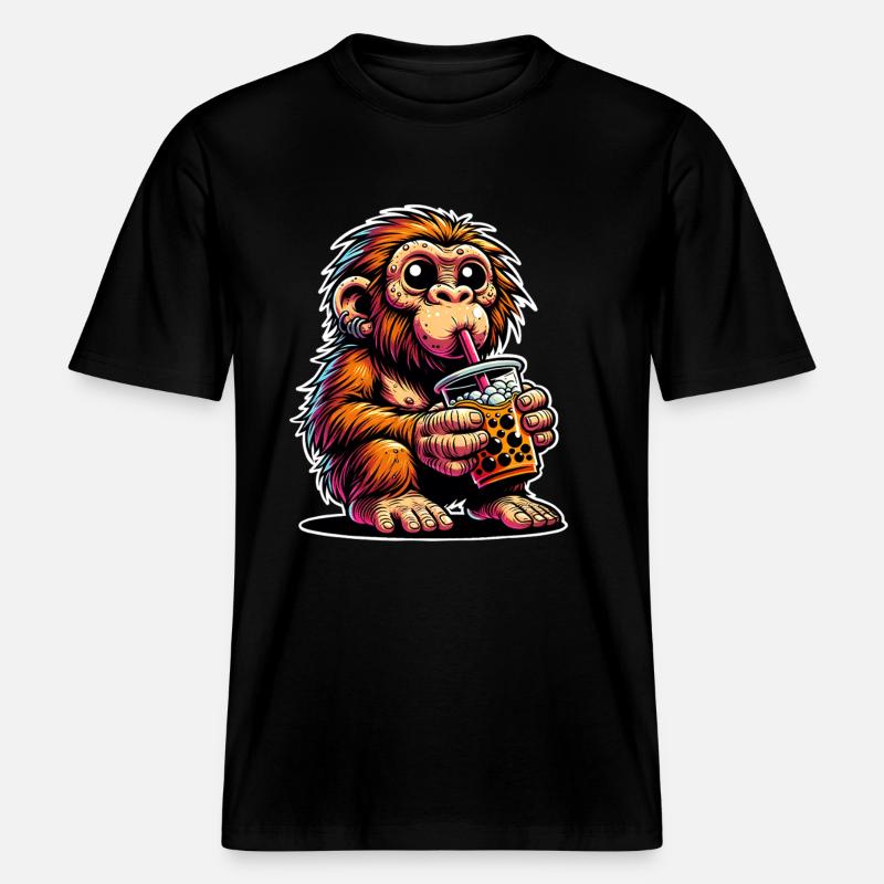 Neanderthal Bubble Tea -  RELAXED FIT Unisex Organic T-Shirt - black