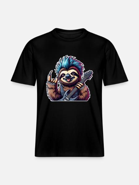 Sloth Rock and Roll Guitarist - RELAXED FIT Unisex Organic T-Shirt - black