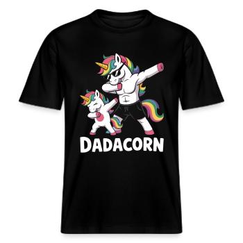 Dadacorn Einhorn Papa -  RELAXED FIT Unisex Organic T-Shirt - Schwarz - Vorne - Alina (178cm) & Michal (187cm)