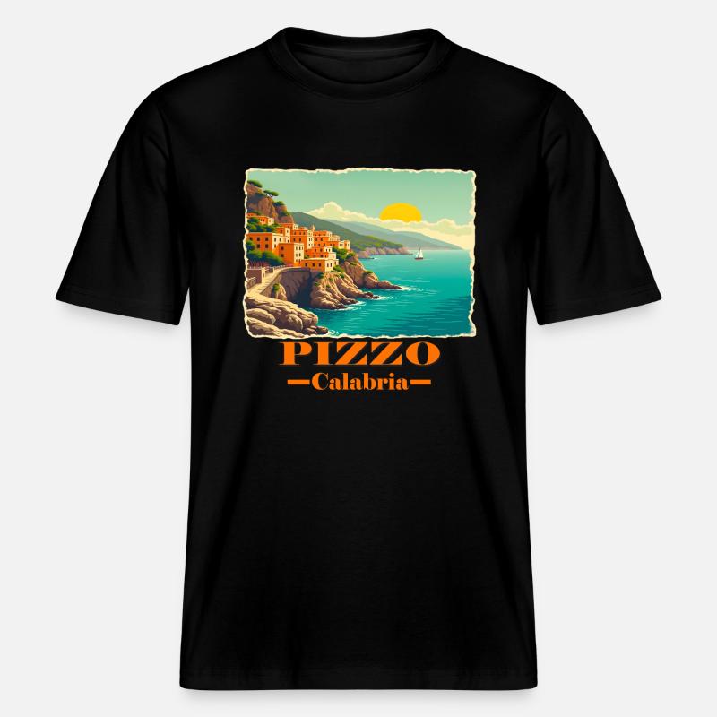 Pizzo Calabria orange -  RELAXED FIT Unisex Organic T-Shirt - black