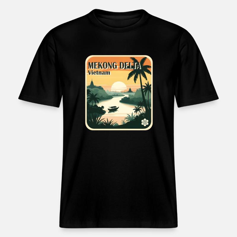 Delta du Mékong -  T-shirt unisexe RELAXED FIT en coton bio - noir