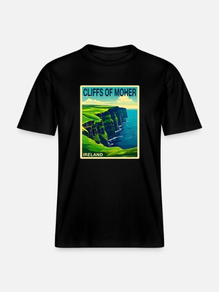falaises de moher Irlande - T-shirt unisexe RELAXED FIT en coton bio - noir