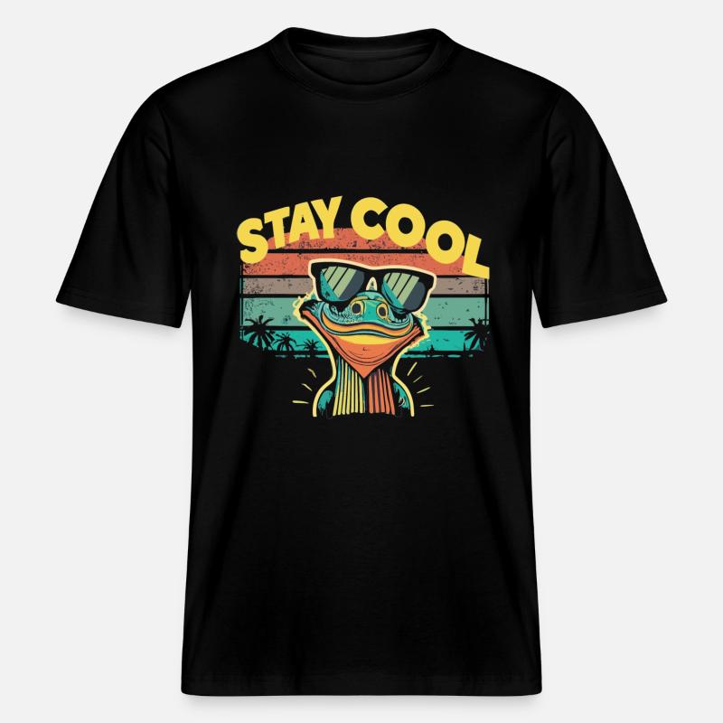 Retro Eidechse mit Sonnenbrille - RELAXED FIT Unisex Organic T-Shirt - Schwarz