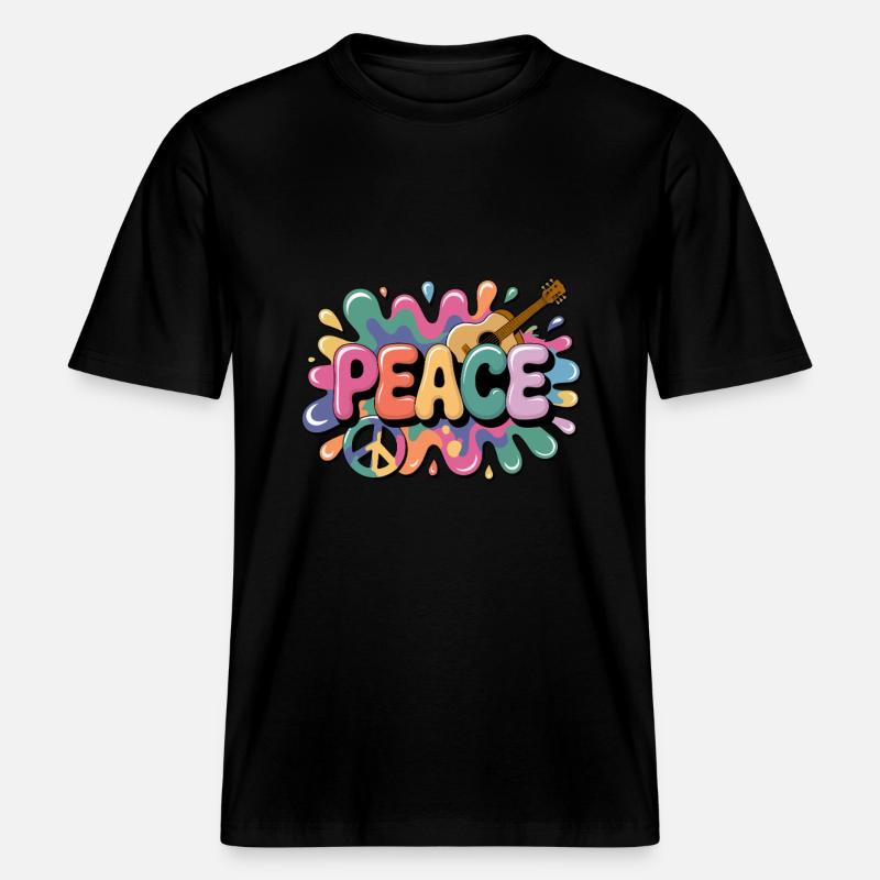 PEACE – Psychedelic -  RELAXED FIT Unisex Organic T-Shirt - black