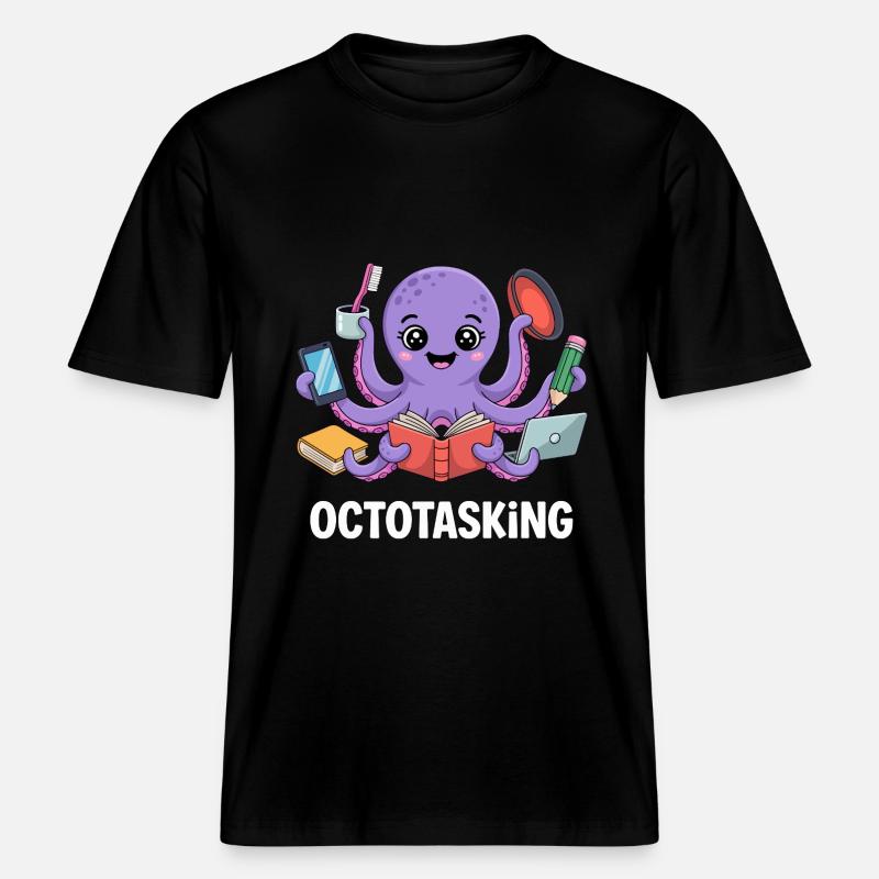 Octotasking Krake im Multitasking Modus - RELAXED FIT Unisex Organic T-Shirt - Schwarz