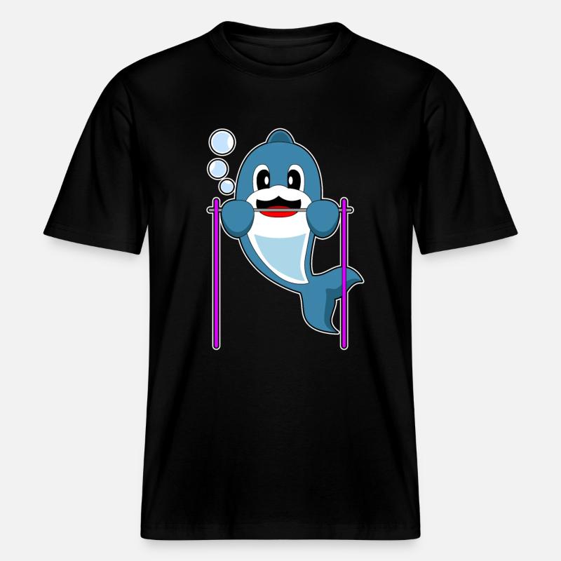 Dolphin Bodybuilder Pull-ups -  RELAXED FIT Unisex Organic T-Shirt - black