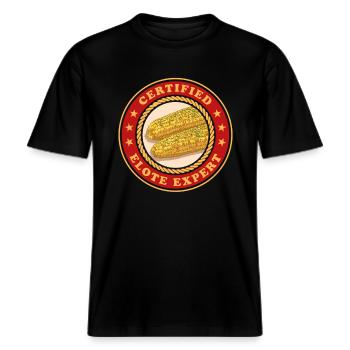 Elote Expert Maïs en épi Elotes Cadeau -  T-shirt unisexe RELAXED FIT en coton bio - noir - Devant - Alina (178cm) & Michal (187cm)