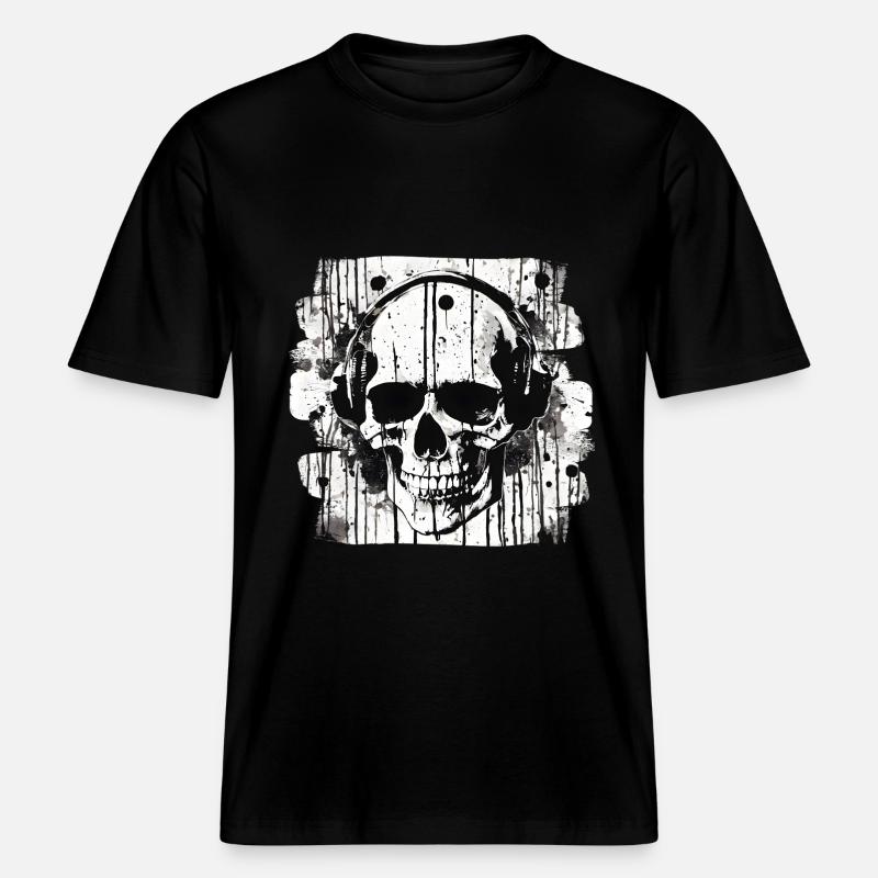 crâne éclaboussure trash polka tattoo -  T-shirt unisexe RELAXED FIT en coton bio - noir