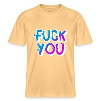 Fuck you -  RELAXED FIT Unisex Organic T-Shirt - washed yellow - Front - Alina (178cm) & Michal (187cm)