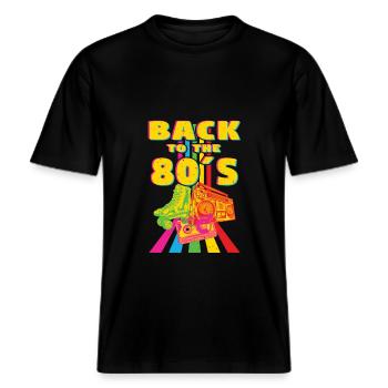 1 Back to the 80s -  RELAXED FIT Unisex Organic T-Shirt - black - Front - Alina (178cm) & Michal (187cm)